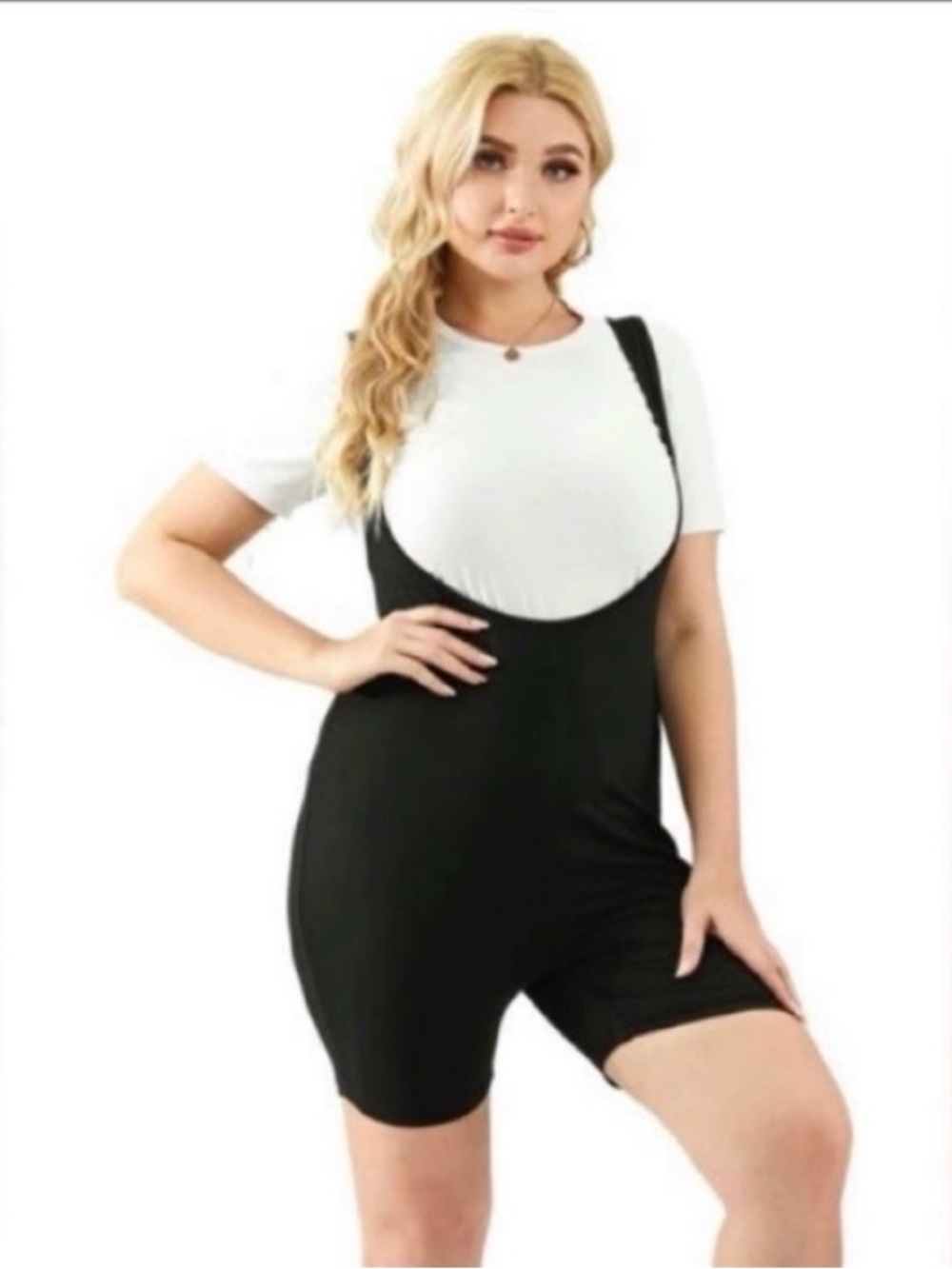 Black Sleeveless Romper Jumpsuit with White Tee